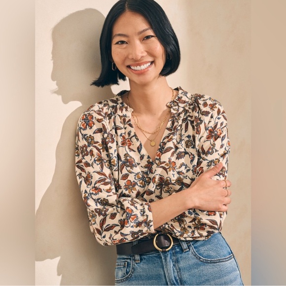 Faherty Portia Floral Linen Top Size Small - Picture 1 of 13